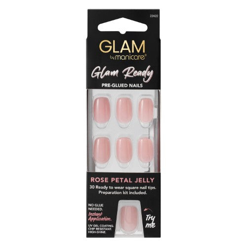 Press on Nail Kit - Glam by Manicare Ready Pre Glued Rose Petal Jelly (6 Packs)