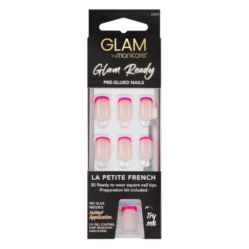 Press on Nail Kit - Glam by Manicare Ready Pre Glued La Petite French (6 Packs)