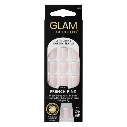 Press on Nail Kit - Glam by Manicare French Pink Short Square (6 Packs)