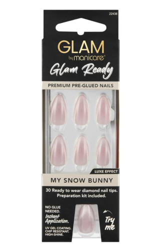 Press on Nail Kit - Glam by Manicare Ready Pre Glued LUXE My Snow Bunny (6 Packs)