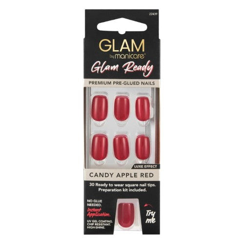 Press on Nail Kit - Glam by Manicare Ready Pre Glued LUXE Candy Apple Red (6 Packs)