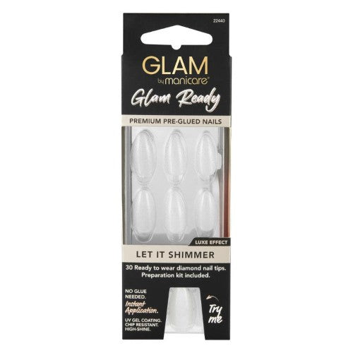 Press on Nail Kit - Glam by Manicare Ready Pre Glued LUXE Let it Shimmer (6 Packs)