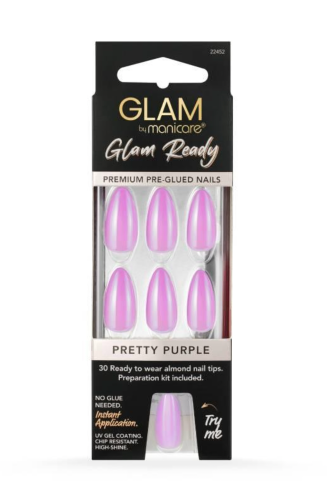 Press on Nail Kit - Glam by Manicare Ready Pre Glued Pretty Purple (6 Packs)