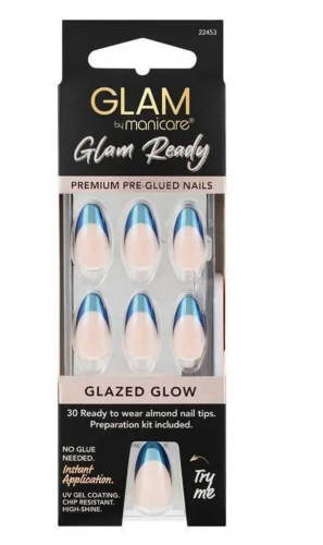 Press on Nail Kit - Glam by Manicare Ready Pre Glued Glazed Glow (6 Packs)