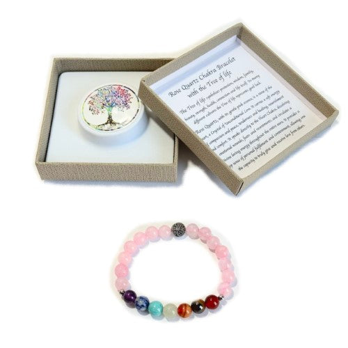 Chakra Bracelet - Rose Quartz with Tree of Life Bead