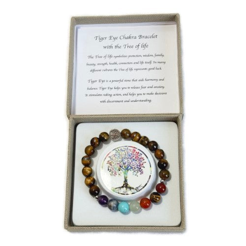 Chakra Bracelet - Tiger Eye & Tree of Life Bead