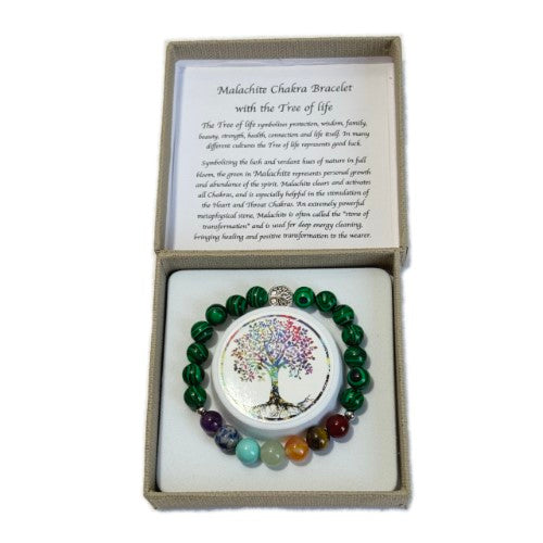 Chakra Bracelet - Malachite & Tree of Life Bead