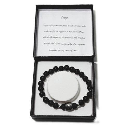 Men's Bracelet - Matte Onyx & Linked Squares Bead