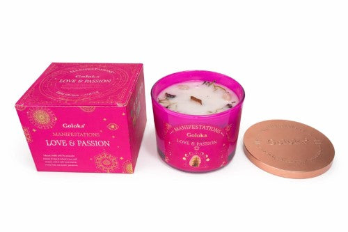 Infused Candle - Goloka Manifestations Love & Passion 9oz (Rose Quartz)