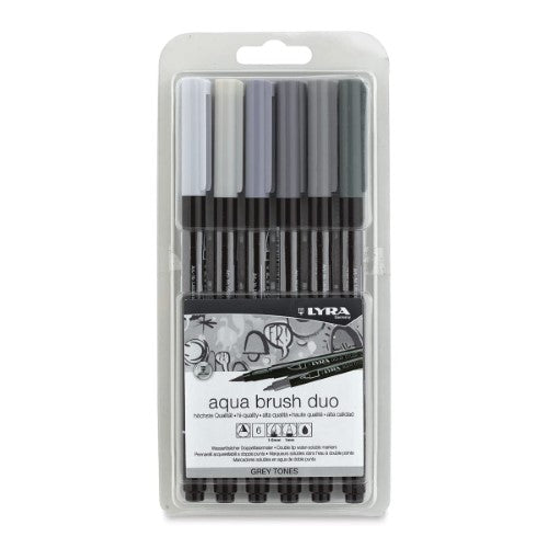 Lyra Grey Tones Aqua Dual Brush Markers Pack of 6