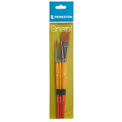 Princeton Snap! Short Handle Gold Taklon Brushes Set #2 Pack of 3