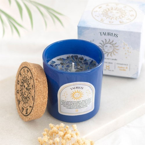 Taurus Amber & Vanilla Gemstone Glass Candle