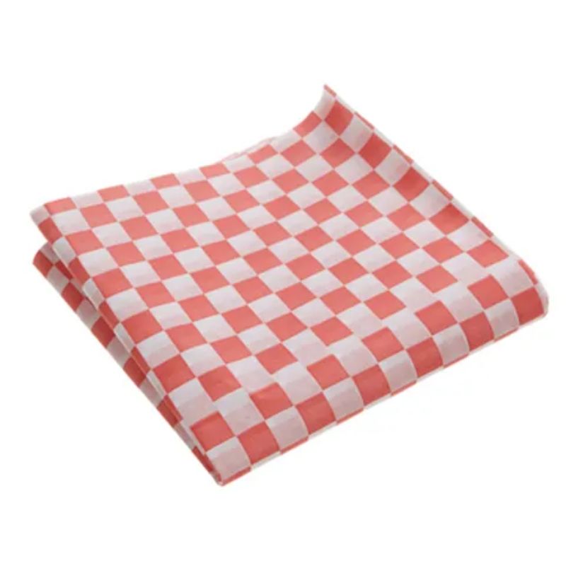 Regency Wraps Basket Buddies: 30x30 cm decorative waxed paper sheets for stylish and sanitary food presentation.