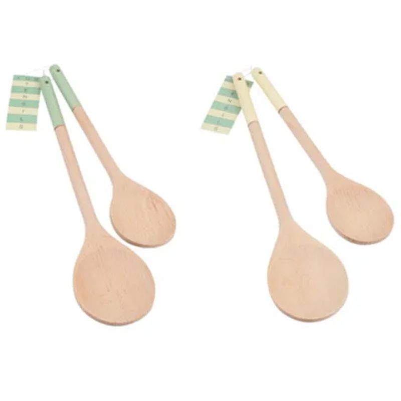 Set of 6 T&G spoons in vintage green and cream, made from FSC® beech wood, ideal for cooking and serving.