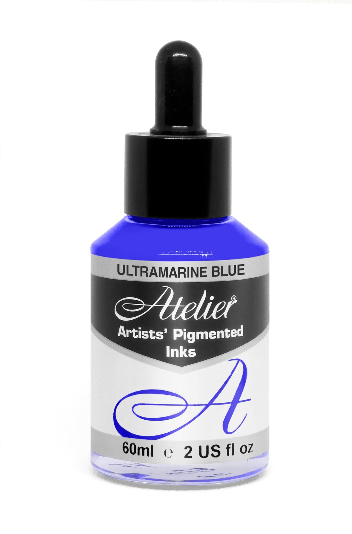 Vibrant 60ml ultramarine blue ink for watercolor and acrylic art, known for excellent color fastness and smooth flow.