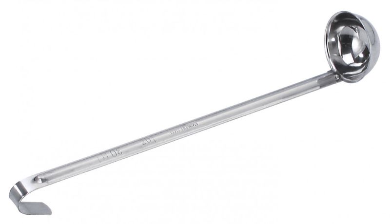 Premium 18/8 stainless steel ladle with 120ml capacity, ergonomic handle, ideal for serving soups and sauces.