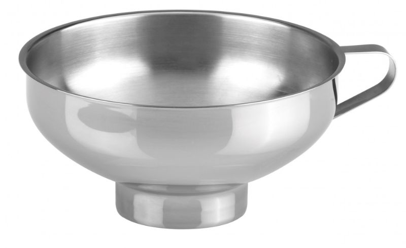 Chef Inox 140mm stainless steel jam funnel for mess-free transferring of jams, sauces, and oils in the kitchen.