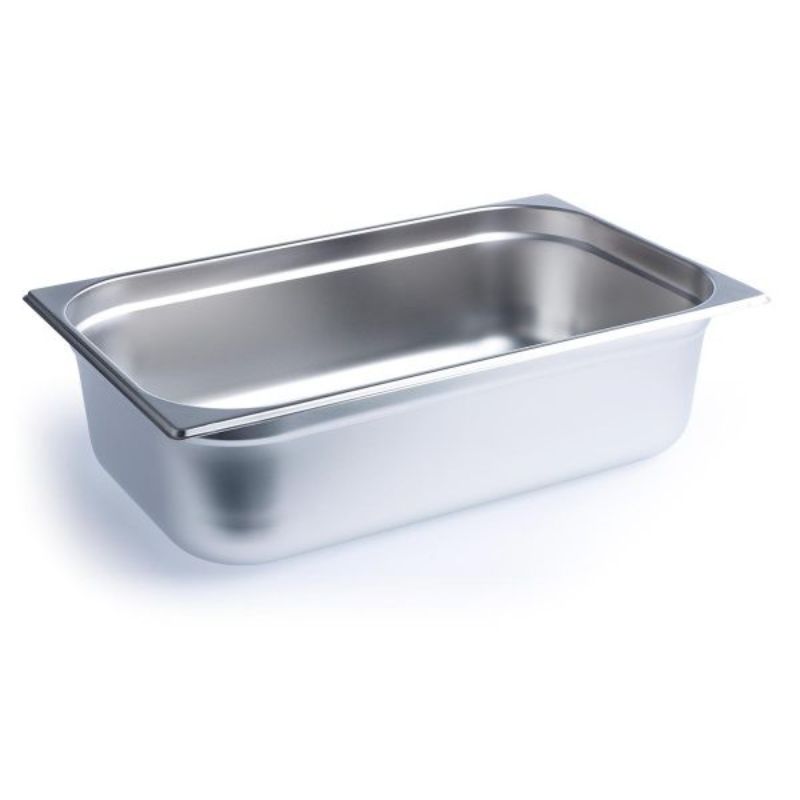 Chef Inox Anti Jam Steam Pan 150mm in stainless steel, designed for efficient food storage and seamless stacking in commercial kitchens.