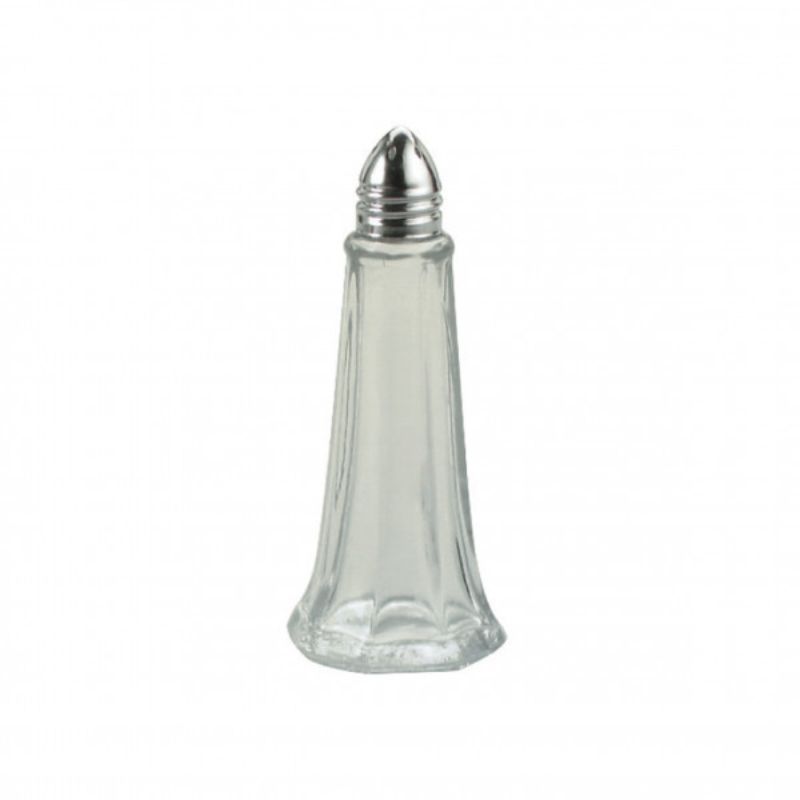 Chef Inox 115mm salt and pepper shakers in stainless steel and glass, perfect for stylish seasoning at any dining occasion.