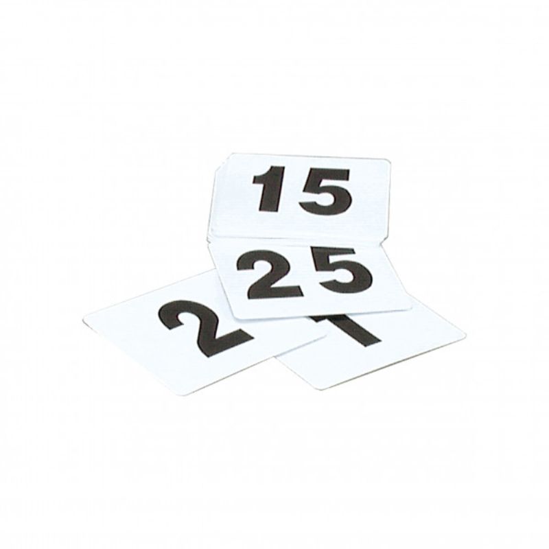 Chef Inox Black and White Table Number Set with bold numbers for effective organization in dining settings.