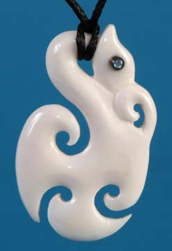 Handcrafted Bone Manaia Pendant with paua eye, symbolizing protection and cultural significance, on adjustable black cord.