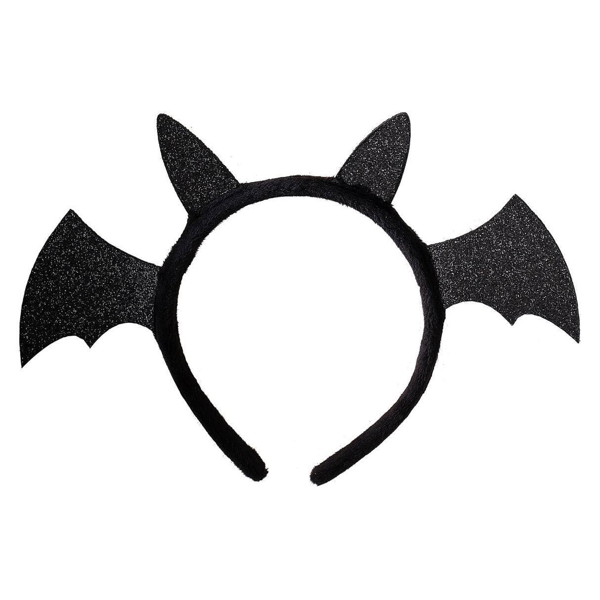 Black Sparkle Bat Headband with glitter wings, perfect for Halloween costumes and imaginative play, eco-friendly packaging.