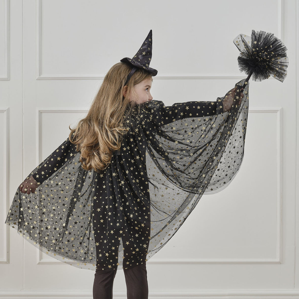 Witches Broom - Fancy Dress Black & Gold Star