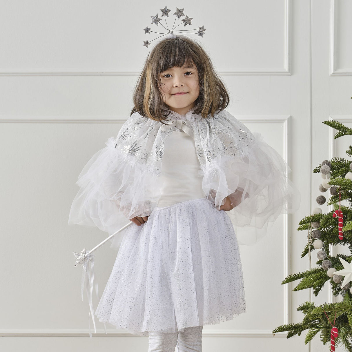 Fairy Princess Costume Tutu - Fancy Dress White & Silver Sparkle (5-7 Years)