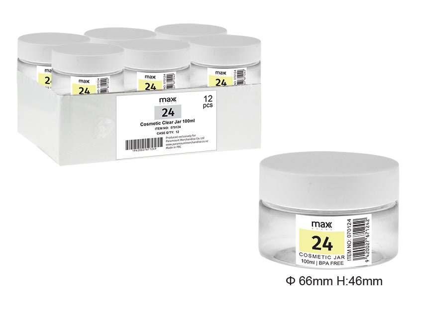 Cosmetic Jar - MAX Brand Clear 100ml (12 Units)
