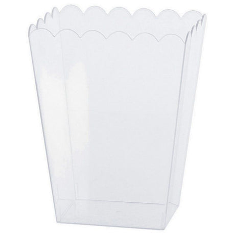 Clear medium scalloped plastic container ideal for kitchen and craft organization, combining style and functionality.