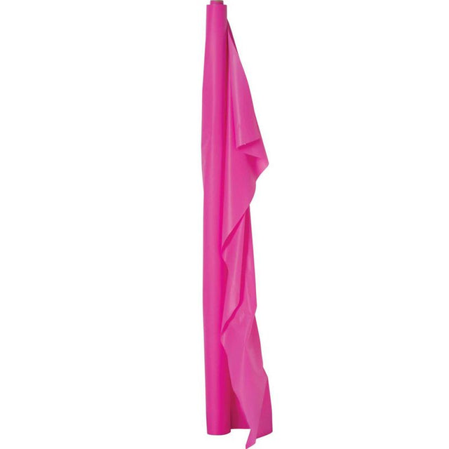 Bright pink plastic table roll measuring 1.22m x 30.48m, perfect for vibrant party decor.
