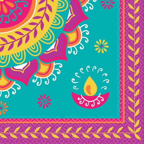 Vibrant Diwali lunch napkins featuring intricate motifs, eco-friendly, perfect for festive dining and celebrations.
