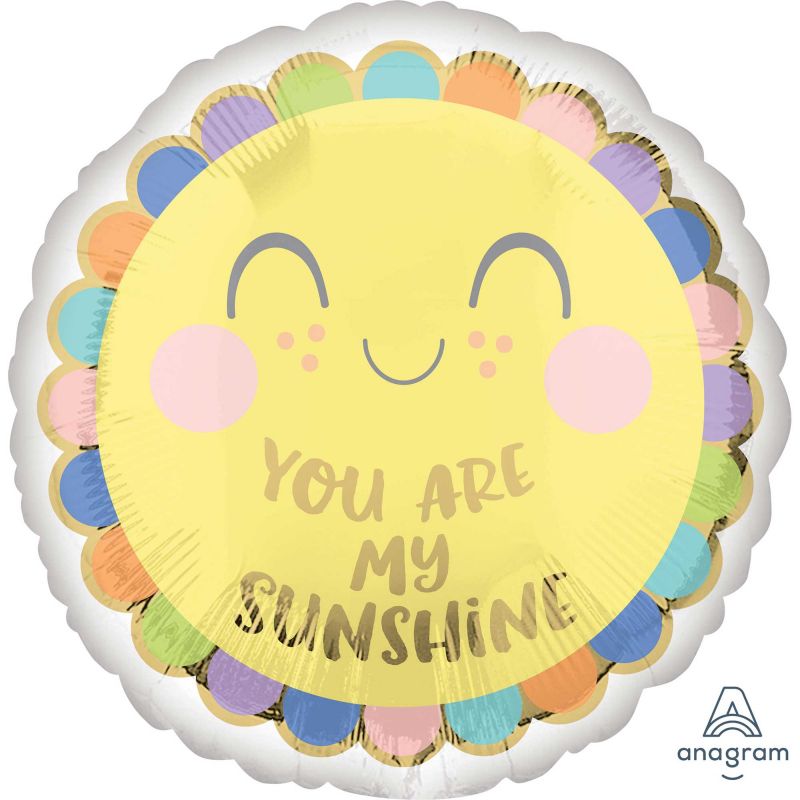 Vibrant 45cm foil balloon with 'You Are My Sunshine' design, perfect for baby showers and celebrations.