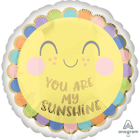 Vibrant 45cm foil balloon with 'You Are My Sunshine' design, perfect for baby showers and celebrations.