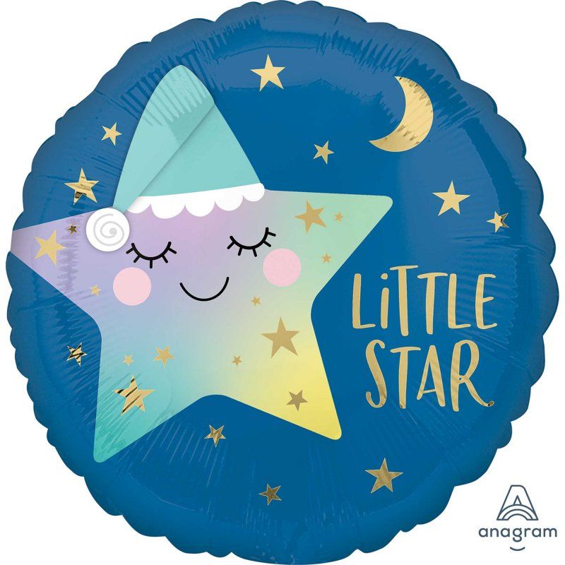 Foil balloon shaped like a sleepy star, 45cm, perfect for baby showers and parties, adds charm to any decor.