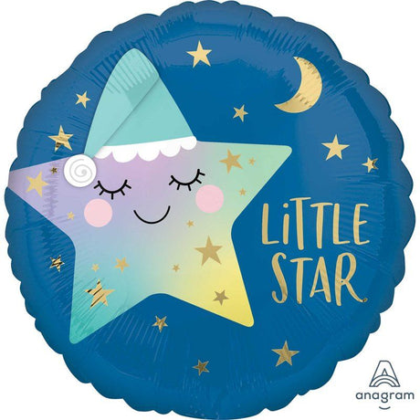 Foil balloon shaped like a sleepy star, 45cm, perfect for baby showers and parties, adds charm to any decor.