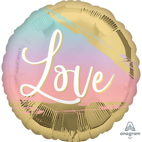 Self-sealing foil balloon in sunset love design, 45cm size perfect for celebrations.