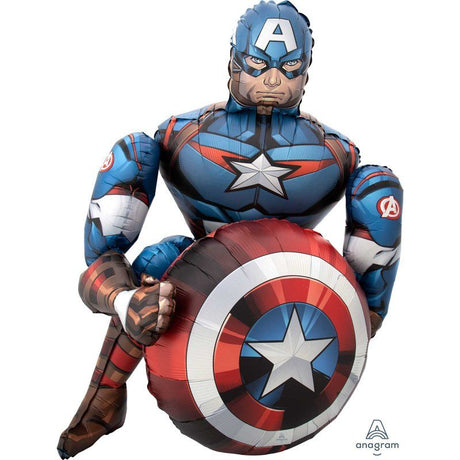 AirWalker Captain America foil balloon, 99cm tall, perfect for superhero-themed parties and celebrations.