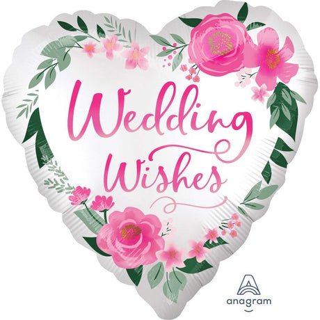 45cm heart-shaped satin foil balloon for weddings, featuring a self-sealing design and elegant shine for décor.