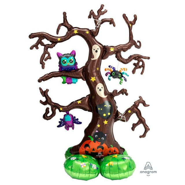 AirLoonz Halloween Creepy Tree foil balloon, 157cm tall, featuring ghostly eyes and menacing branches for spooky décor.