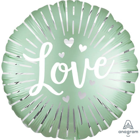 Stunning 45cm foil balloon with a vibrant satin finish and unique love burst design, perfect for elegant celebrations.