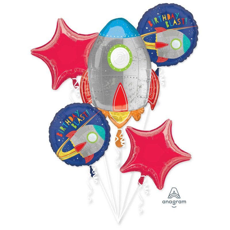 Foil balloon bouquet featuring 1 shaped and 4 standard 45cm balloons, perfect for birthday celebrations.
