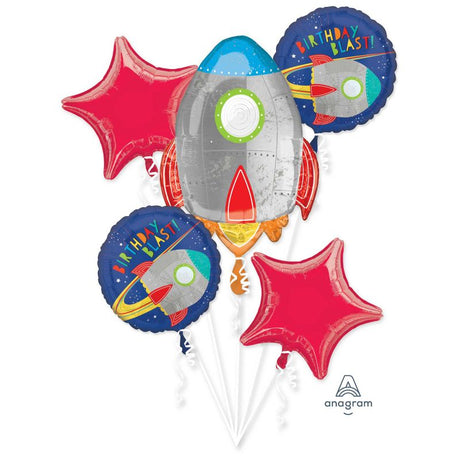 Foil balloon bouquet featuring 1 shaped and 4 standard 45cm balloons, perfect for birthday celebrations.
