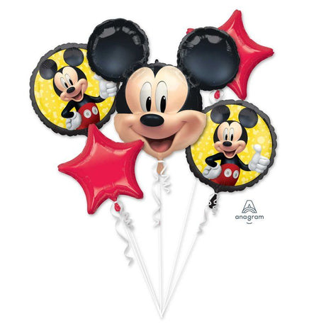 Mickey Mouse Foil Balloon bouquet with one shaped balloon and four standard balloons for festive celebrations.