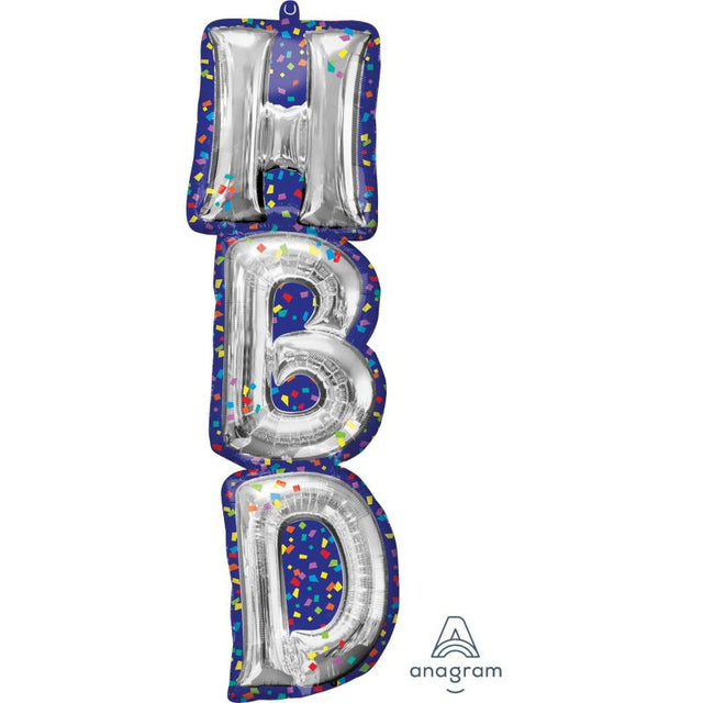 Large 96cm foil balloon spelling 'Happy Birthday', vibrant and durable for festive celebrations.