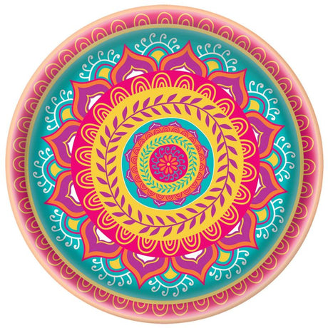 34cm melamine platter with vibrant Diwali design, perfect for serving sweets and snacks during festive celebrations.
