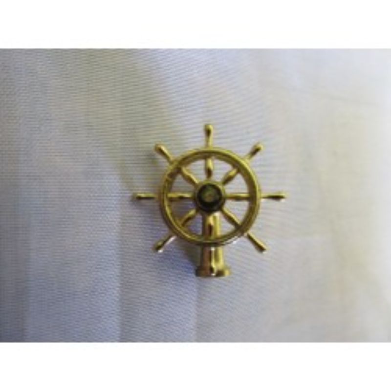 Wooden ship wheel on stand, 25mm diameter, perfect for nautical decor and vintage themes, showcasing exquisite craftsmanship.