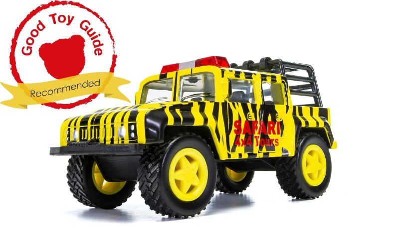 Corgi CHUNKIES Off Road Safari diecast car in yellow and black, featuring rugged design and vibrant animal camouflage for adventures.