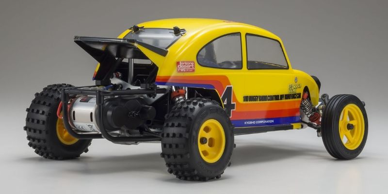Kyosho 1/10 EP Kit 2WD Beetle Retro RC car with lightweight design, high-grip tires, and customizable options for enthusiasts.