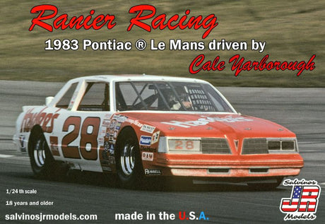 1/24 scale model kit of the 1983 Pontiac Le Mans, featuring precise details and vibrant Ranier Racing colors.